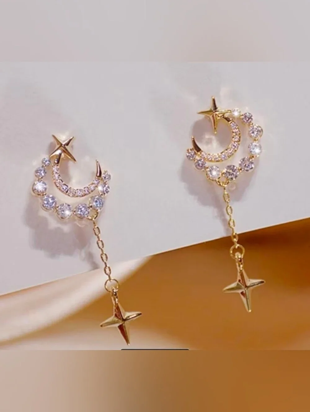 $8 Each Or Bundle 5/$20 Gold Moon & Star Drop Earrings with Clear Crystals